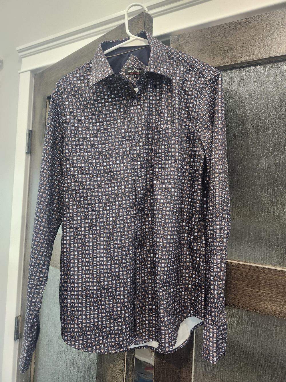 Modern Slim Fit Printed Dress Shirt - Blue/Brown